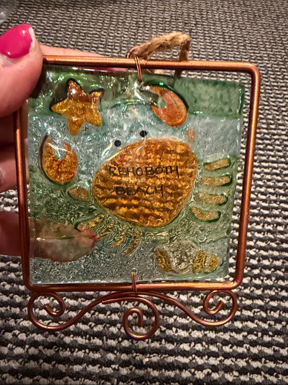Handmade Glass Crab Suncatcher - Gold & Green